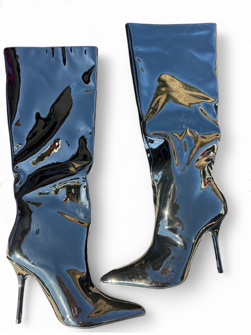 Glossy Black Patent Knee-High Stiletto Boots